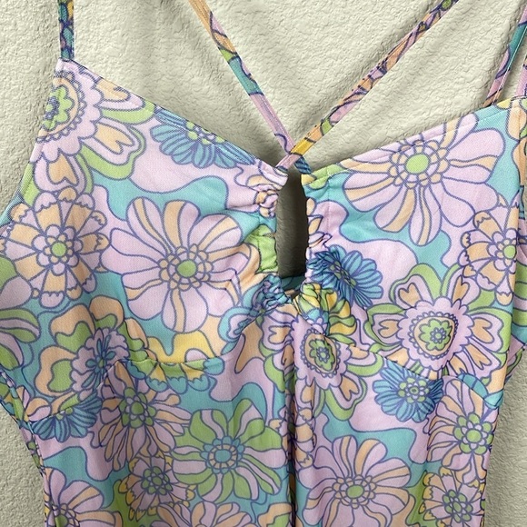 NWT Vintage Supply Floral Mini Dress Keyhole Retro Boho Hippie 70s Sz 12 - Picture 4 of 14